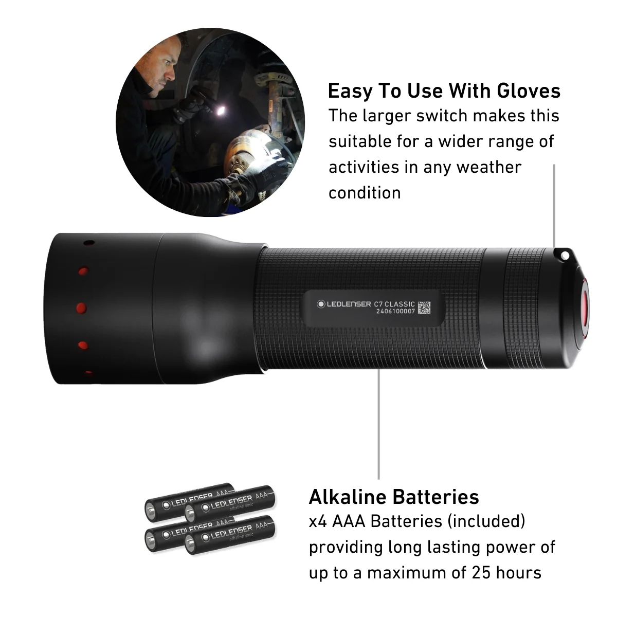 C7 Classic Battery Powered Torch 2024, 450 Lumens - Image 7