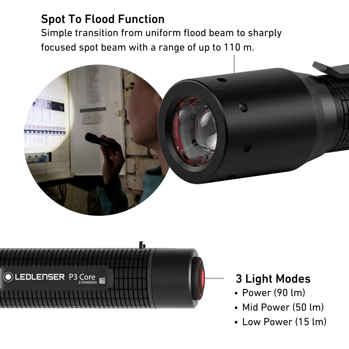 P3 Core Battery Operated Torch 2021, 90 Lumens - Image 4