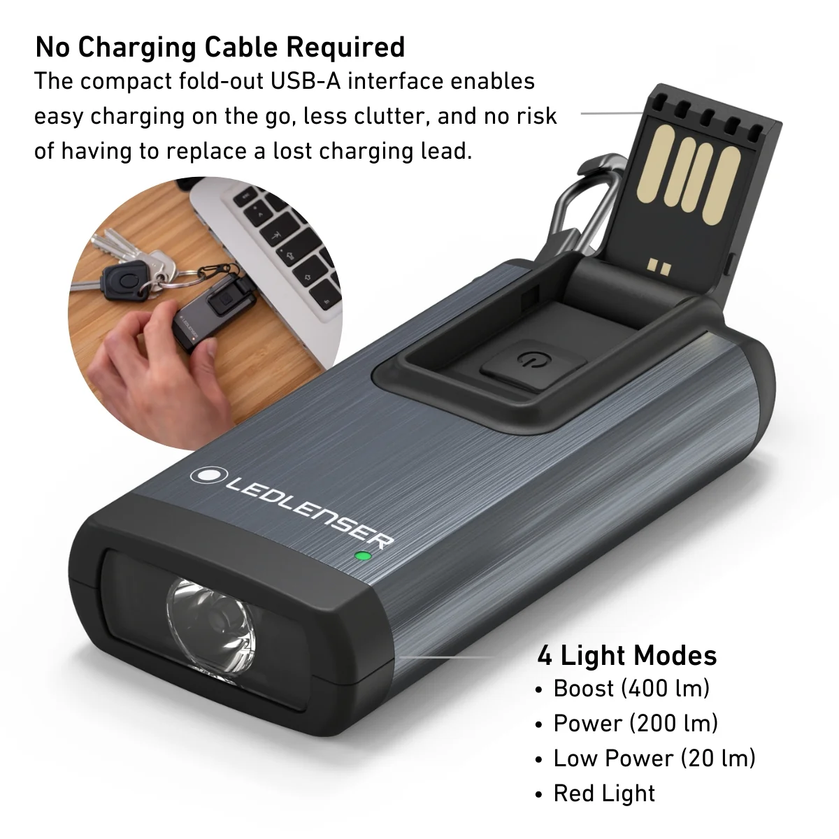 K6R Safety Rechargeable Keyring Torch, Grey - Image 8