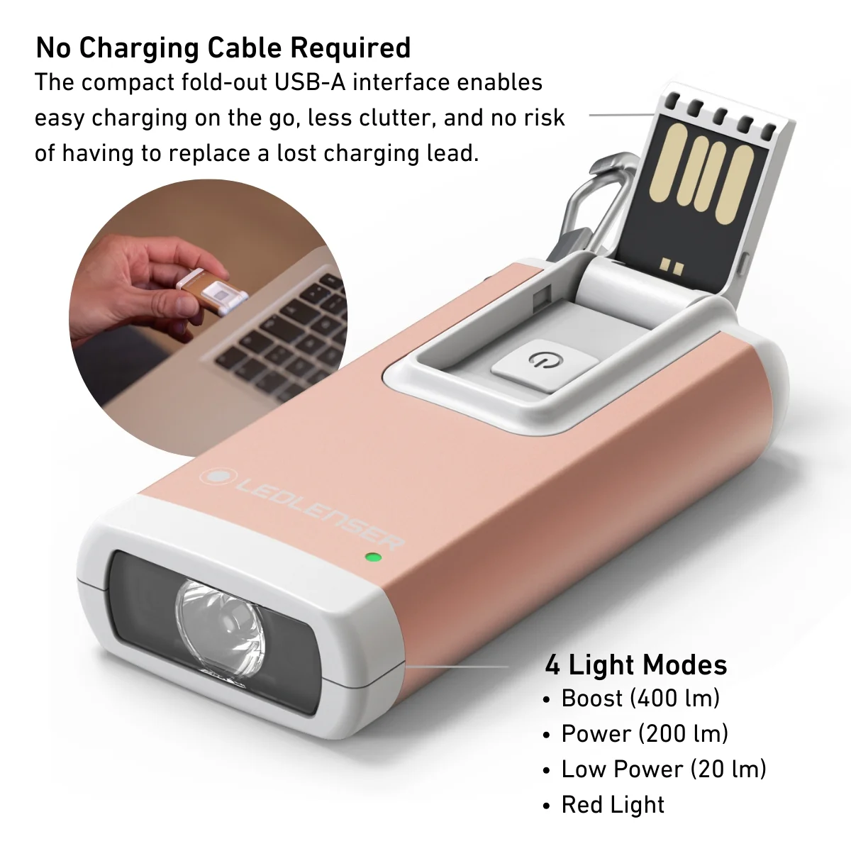 K6R Safety Rechargeable Keyring Torch, Rose Gold - Image 6