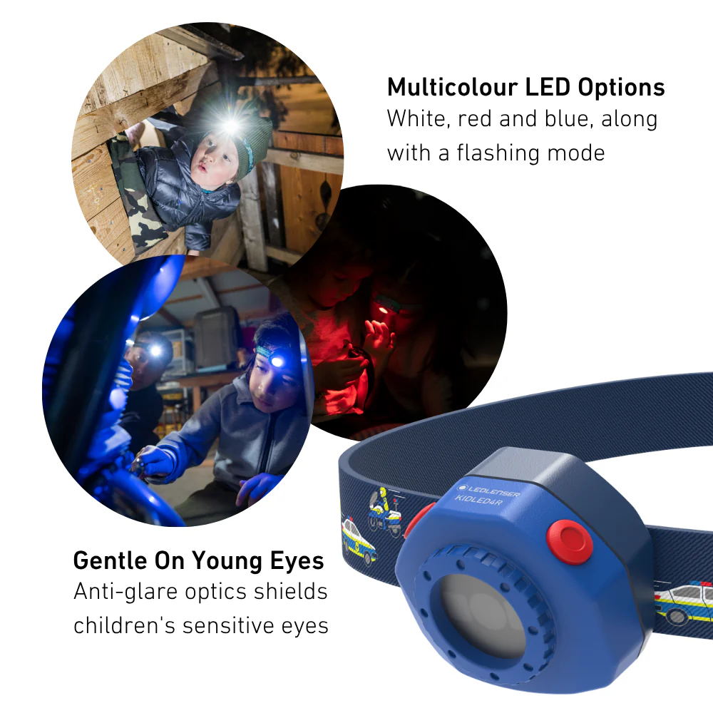 KidLED4R Rechargeable Head Torch, Blue Police - Image 4