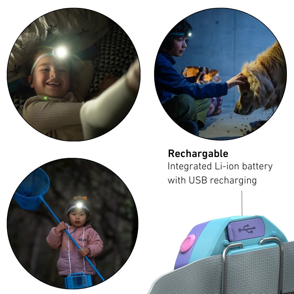 KidLED4R Rechargeable Head Torch, Purple Rainbows - Image 5
