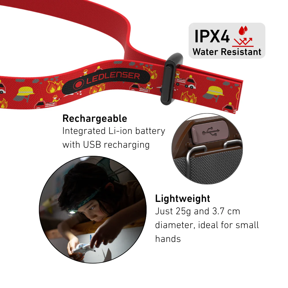 KidLED4R Children's Rechargeable Head Torch, Red Fire Service - Image 4